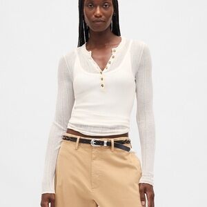 Sheer Rib Henley Sweater